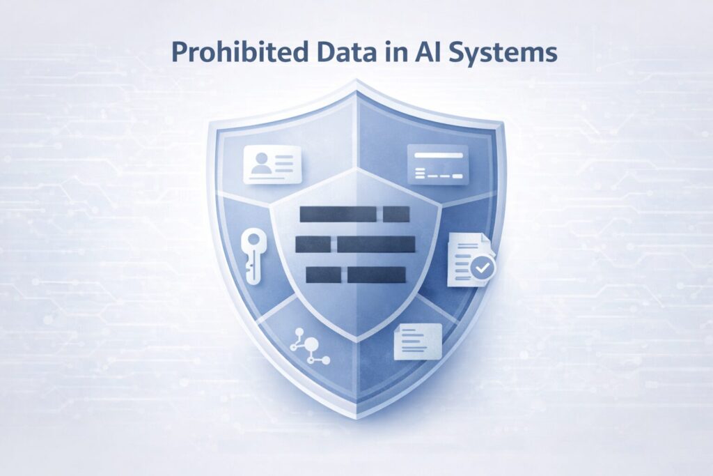 A shield with icons representing prohibited data categories.