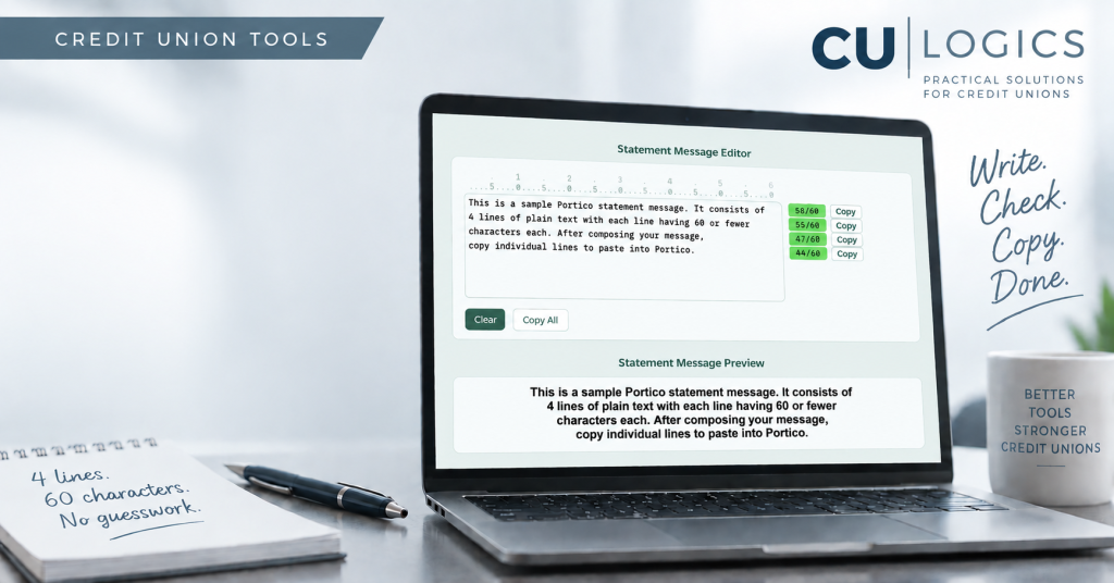 Mock up of Portico Statement Message Assistant on a laptop